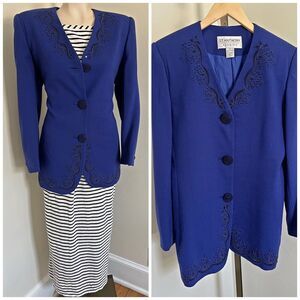 Vintage St. Anthony Evening Jacket Wool Blend Purple Blue Embroidered Sz 8